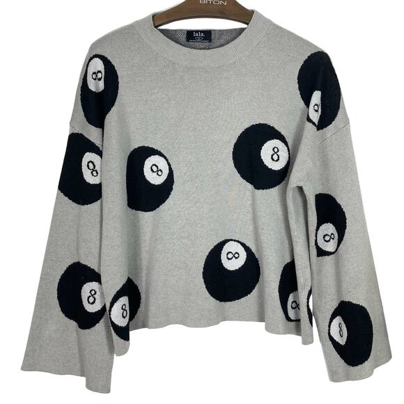 DRESSED IN LALA”The Future Is Now”Sweater M 8-BALL-Print Oversized Bell-Long-Slv - Picture 2 of 7